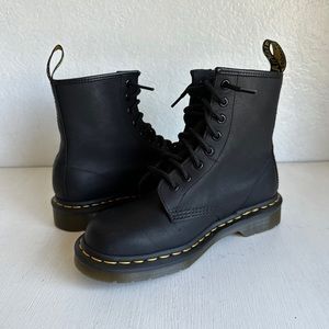 DR. Martens Black 1460 Greasy Leather Lace Up Boots